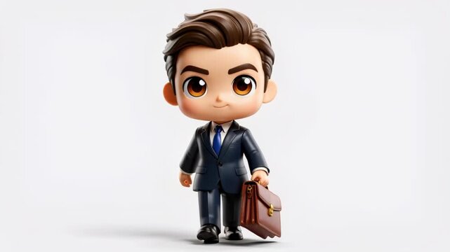 Chibi Business Executive: A charming chibi-style illustration of a young businessman in a sharp suit, holding a briefcase, ready for the corporate world.