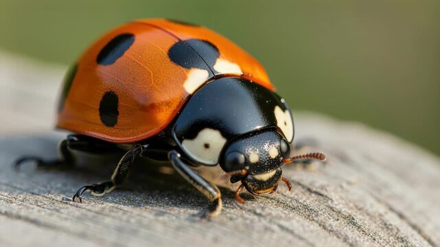 Ladybug Macro Shot: A close-up macro photograph captures the intricate details of a ladybug, showcasing its vibrant red shell, black spots, and delicate antennae.