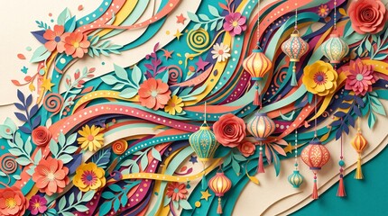 Fototapeta premium Festive Paper Craft Collage – Celebration and Joy