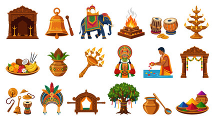Fototapeta premium Indian Festival Objects and Symbols - Flat Vector Art Illustration