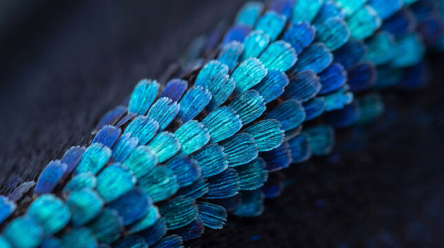 Extreme Macro View of Iridescent Blue Butterfly Wing Scales Structure