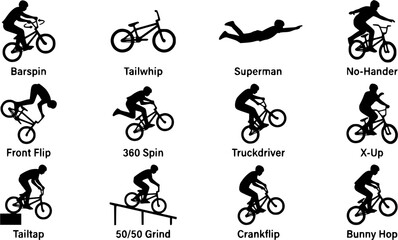Obraz premium BMX Silhouette Icons – Cycling Trick & Action Vector Bundle