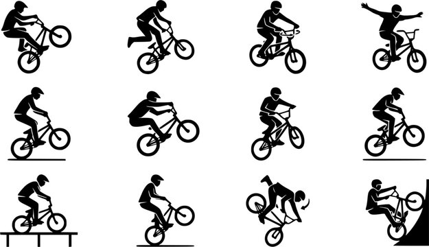 BMX Silhouette Icons &ndash; Cycling Trick & Action Vector Bundle