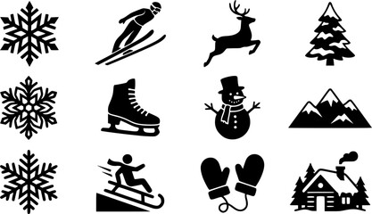 Obraz premium Winter Icons Silhouette – Snow & Seasonal Vector Bundle