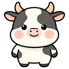 Fototapeta premium Cute cartoon cow illustration, happy and smiling.