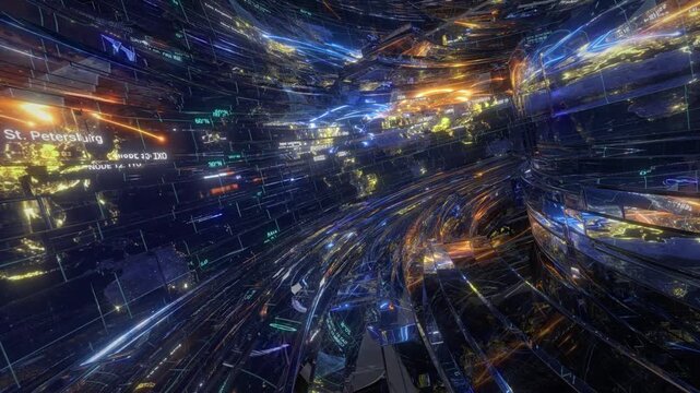 Broadcast World Map Background with Rotating Glass Blocks