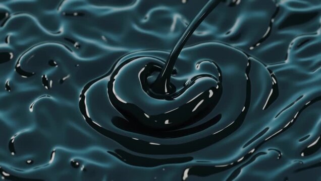 Abstract Obsidian Teal Fluid Simulation with Dynamic Viscous Side Stream
