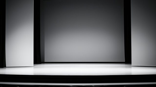 Empty Stage with Spotlights: A dramatic empty stage awaits its performers, illuminated by focused spotlights, creating an atmosphere of anticipation and potential.