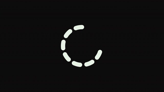 An animated circular loading icon featuring a dot-based progress indicator. A circular loading animation set against a black background. An animated circular page-loading graphic with a dotted pattern