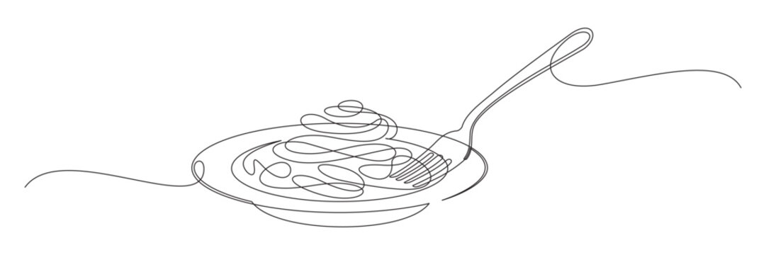 Continuous line drawing of spaghetti pasta with a fork.eps