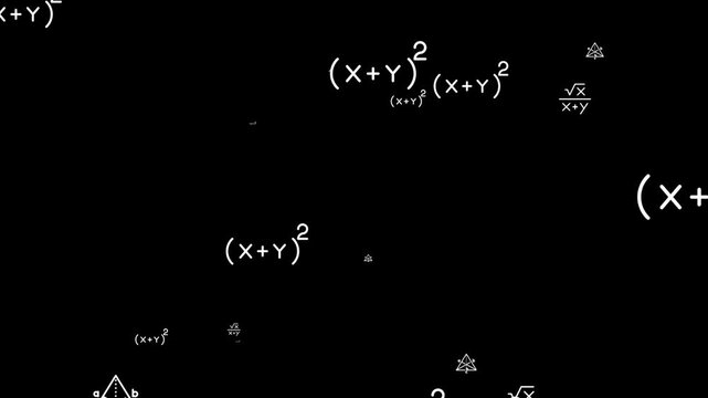 Math Formula Particle Camera Zoom Animation. Floating Equations Science Background 4K.