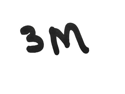 Handwritten 3m text written in black marker on a surface isolated on transparent background