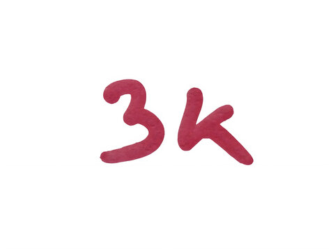 Handwritten 3k sign in dark pink ink for social media milestone celebration isolated on transparent background