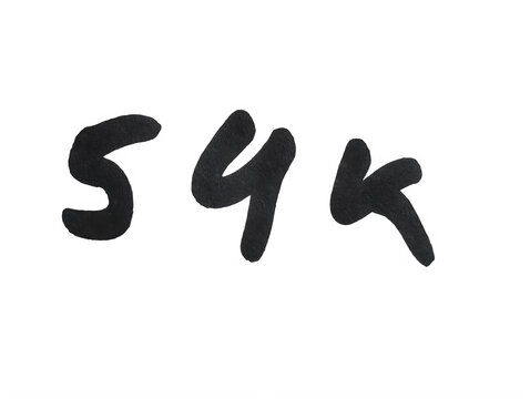 Handwritten black ink text 54k on a page isolated on transparent background