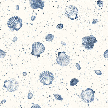 Watercolor Seashells Seamless Pattern