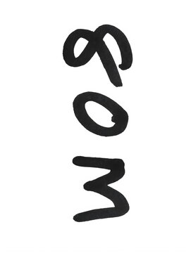 Handwritten numbers 903 in a vertical stack drawn with a black marker on a simple textured surface isolated on transparent background