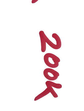 Handwritten red marker text saying 200k for social media milestone celebration isolated on transparent background