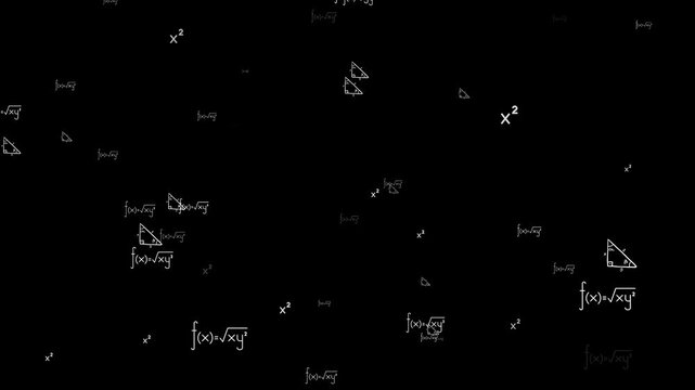 Math Formula Particle Camera Zoom Animation. Floating Equations Science Background 4K.