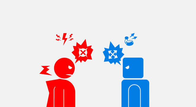 Two people with conflicting angry thoughts.