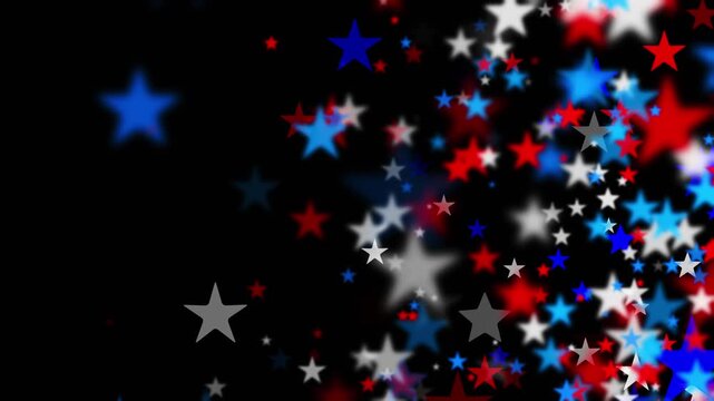 Confetti stars in America's Independence Day colors red white and blue. USA backgrounds with star shapes for American celebrations 4th of July, Memorial Day Veteran's Day or patriotic US holidays.