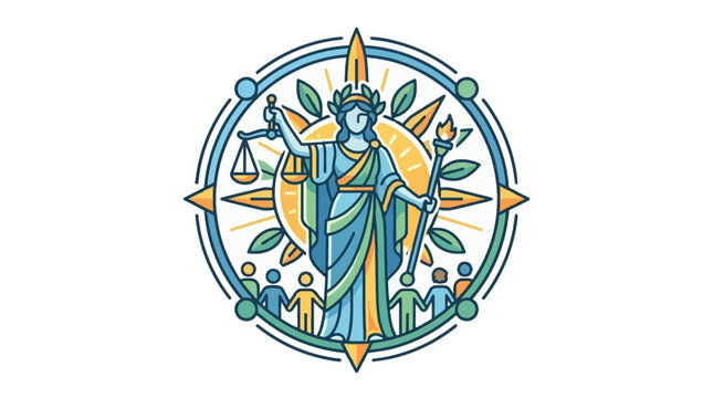 Lady Justice Emblem with Scales and Torch for Legal and Social Concepts.