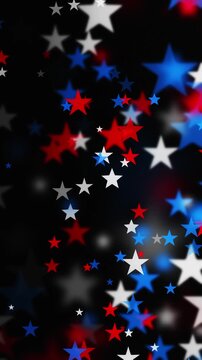 Confetti stars in America's Independence Day colors red white and blue. USA backgrounds with star shapes for American celebrations 4th of July, Memorial Day Veteran's Day or patriotic US holidays.