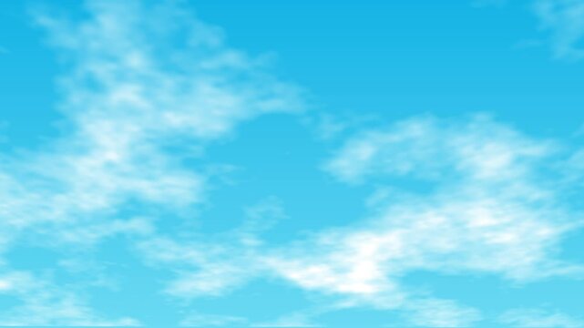 Scenic bright cyan blue sky with soft white clouds animation loop background. Beautiful clear sunny day atmosphere backdrop for cartoon overlay, motion graphics, summer weather climate, and creative d
