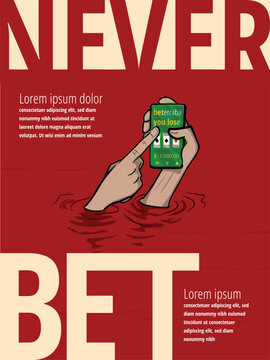Never Bet Poster: The Danger of Gambling and Online Casino Addiction - english language