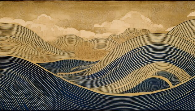 Japanese Woodblock Ukiyo E Wave Print Texture Background