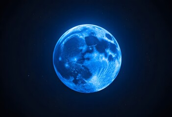 Naklejka premium Glowing Blue Moon in Space at Night