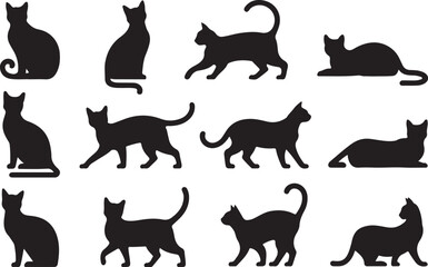 Set of black cat silhouettes in various poses and positions © Md. Habibur