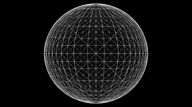 Wireframe globe with geometric lines on black background