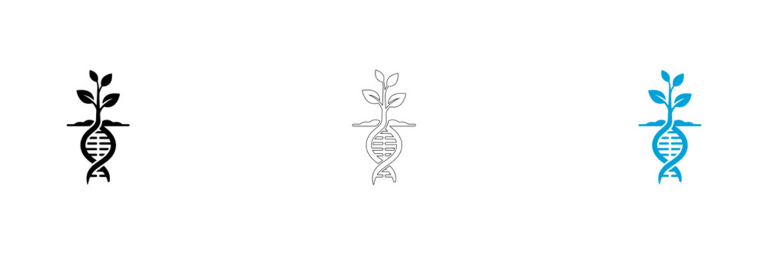 Genetic engineering logo set plant growth with dna helix black white and teal variations