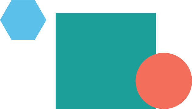 Square Poster Background with Geometric Hexagon and Coral Circle Shapes in Flat Teal and Cyan Design