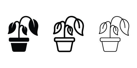 Fototapeta premium Wilting plant icon silhouette vector, bold outline and line art isolated illustration