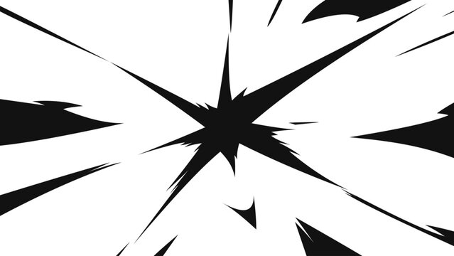 Abstract manga style explosion burst with sharp radial rays and dynamic impact effect isolated on transparent background. Comic action starburst for anime effects, motion graphics and design elements.