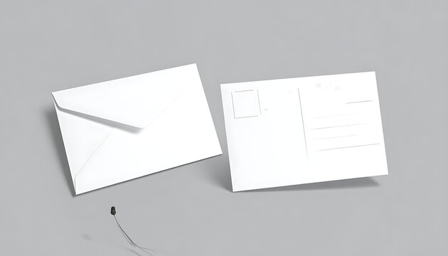 Two blank white envelopes on grey surface, communication correspondence mockup, post mail delivery, mailing stationery, professional business correspondence