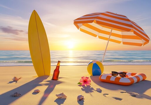 Colorful pixel art beach scene with palm tree and umbrella