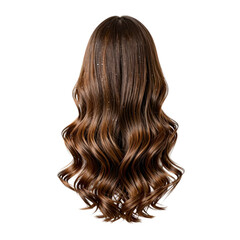 Fototapeta premium Gorgeous hairstyle with brown wavy hair and light sparkles on a white background