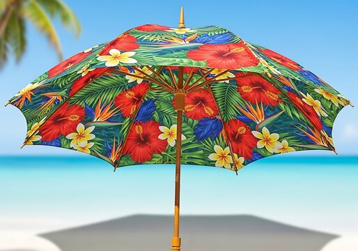 Colorful pixel art palm tree on tropical beach with ocean