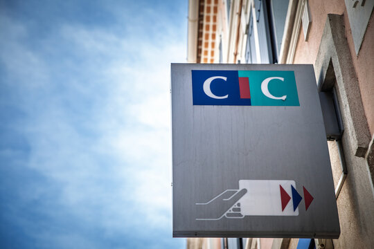 MARSEILLE, FRANCE - SEPTEMBER 28, 2025: CIC bank sign on a building in Marseille, showing the logo of Credit Industriel et Commercial, a French banking network.