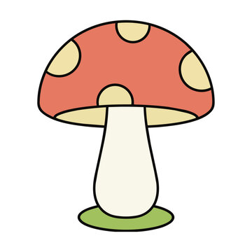 A whimsical forest mushroom icon with a rounded cap and sturdy stalk, simple flat design isolated on white, nature symbol concept