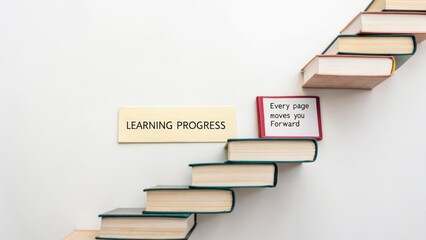 Fototapeta premium Steps of Learning Progress with Books and Inspirational Quotes