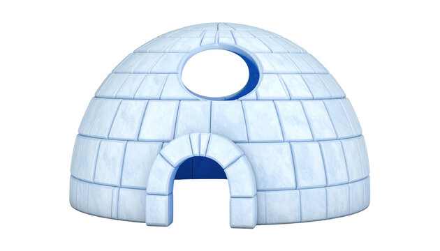 3D rendered blue igloo made of interlocking blocks on white