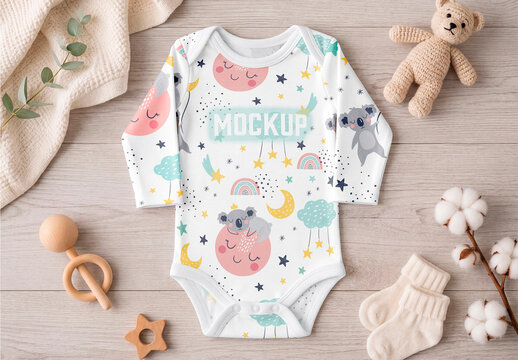 Baby Bodysuit Flat Lay Mockup