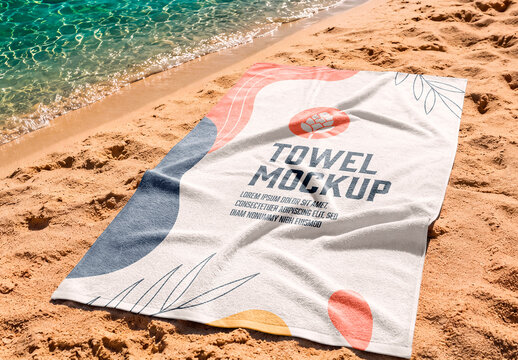 Beach Towel Mockup on Sandy Shore
