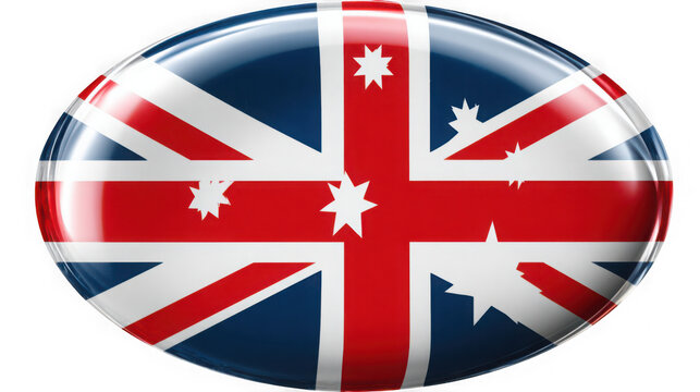 Glossy oval shaped button featuring the national flag of Australia with a realistic shiny finish