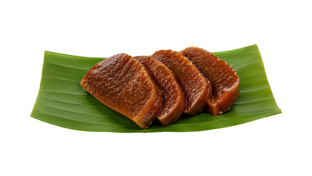Dodol Slices on Green Banana Leaf Over Transparent Background