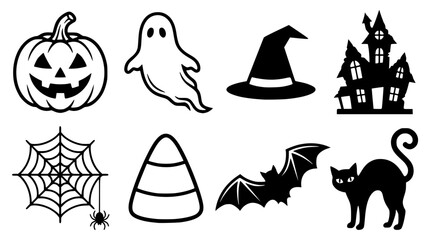 Fototapeta premium Black and white halloween vector graphic illustrations set