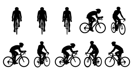 Obraz premium Silhouette illustrations of cyclists in various riding positions and movements vector
